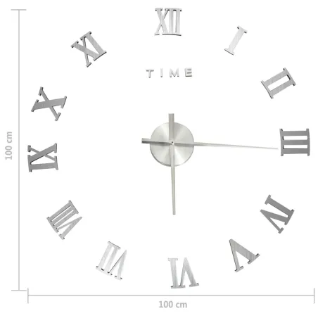 Horloge murale 3D Design moderne Argenté 100 cm XXL