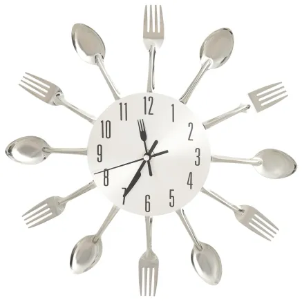 Horloge murale et cuillère et fourchette Argenté 31cm Aluminium 2