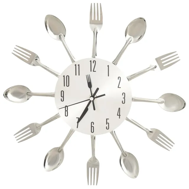 Horloge murale et cuillère et fourchette Argenté 31cm Aluminium
