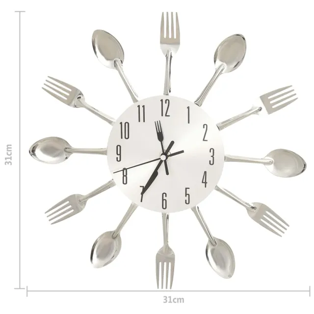Horloge murale et cuillère et fourchette Argenté 31cm Aluminium