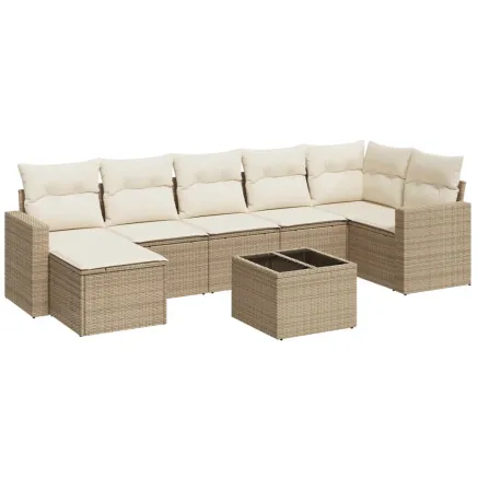 Salon de jardin avec coussins 8 pcs beige résine tressée 2