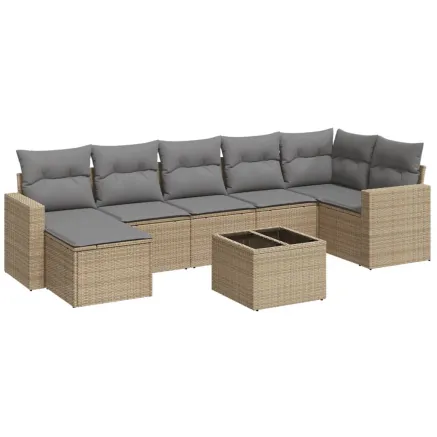 Salon de jardin avec coussins 8 pcs beige résine tressée 2