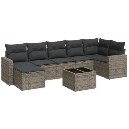 Salon de jardin 8 pcs avec coussins gris résine tressée 2