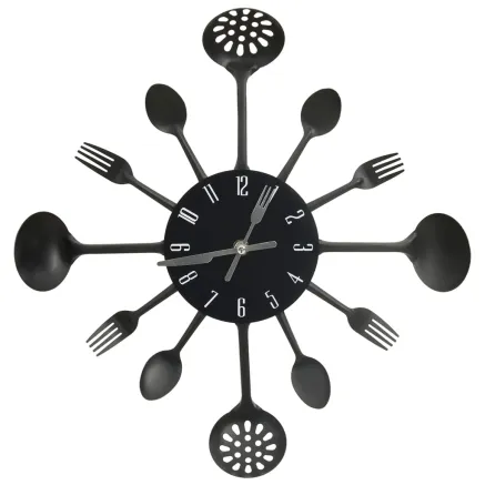 Horloge murale et cuillère avec fourchette Noir 40 cm Aluminium 2