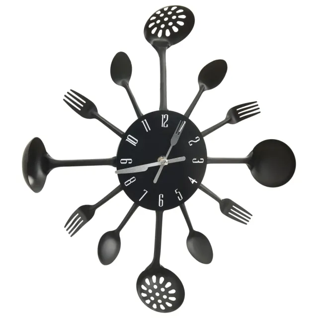Horloge murale et cuillère avec fourchette Noir 40 cm Aluminium