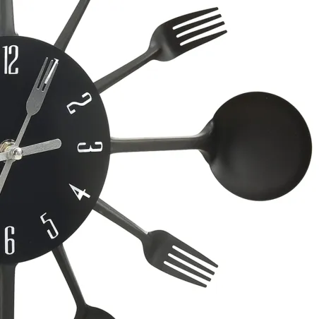 Horloge murale et cuillère avec fourchette Noir 40 cm Aluminium