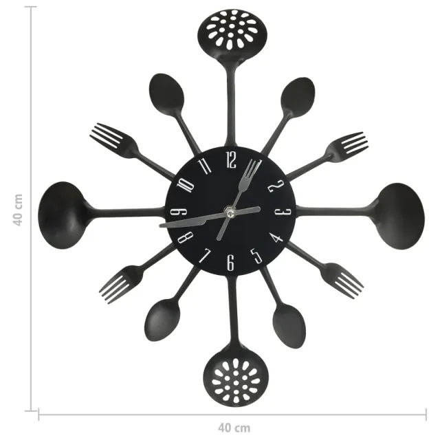 Horloge murale et cuillère avec fourchette Noir 40 cm Aluminium