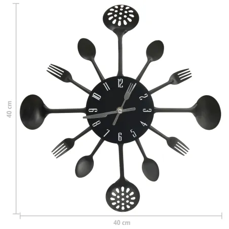 Horloge murale et cuillère avec fourchette Noir 40 cm Aluminium