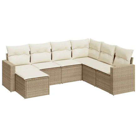 Salon de jardin avec coussins 7 pcs beige résine tressée 2