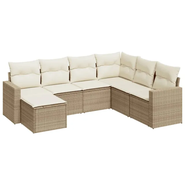 Salon de jardin avec coussins 7 pcs beige résine tressée