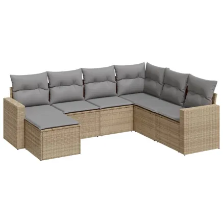 Salon de jardin avec coussins 7 pcs beige résine tressée 2