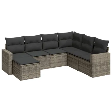 Salon de jardin avec coussins 7 pcs gris résine tressée 2