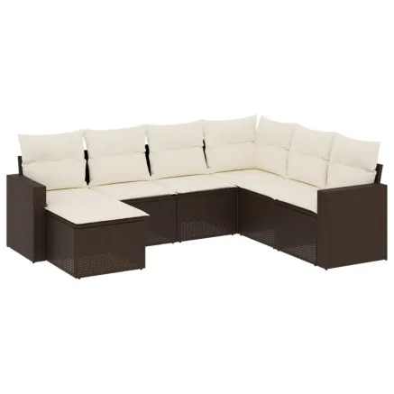 Salon de jardin avec coussins 7 pcs marron résine tressée 2