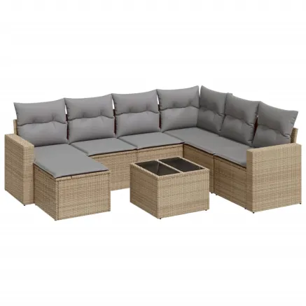 Salon de jardin avec coussins 8 pcs beige résine tressée 2