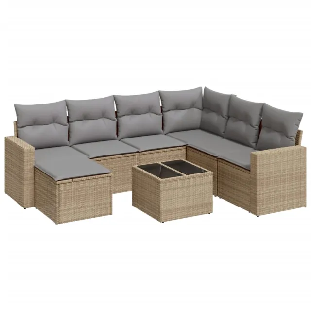 Salon de jardin avec coussins 8 pcs beige résine tressée