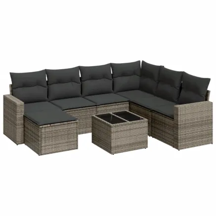 Salon de jardin 8 pcs avec coussins gris résine tressée 2
