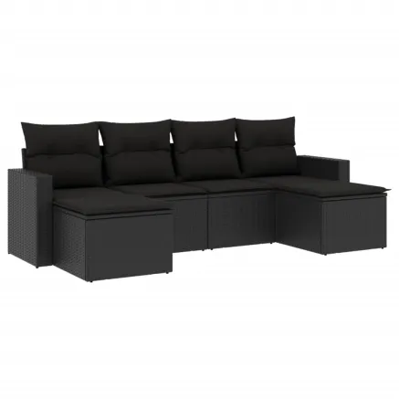 Salon de jardin 6 pcs avec coussins noir résine tressée 2