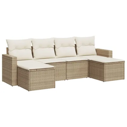 Salon de jardin avec coussins 6 pcs beige résine tressée 2
