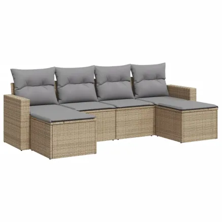 Salon de jardin avec coussins 6 pcs beige résine tressée 2
