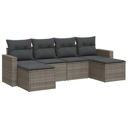 Salon de jardin 6 pcs avec coussins gris résine tressée 2