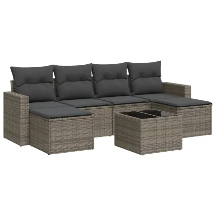 Salon de jardin avec coussins 7 pcs gris résine tressée 2