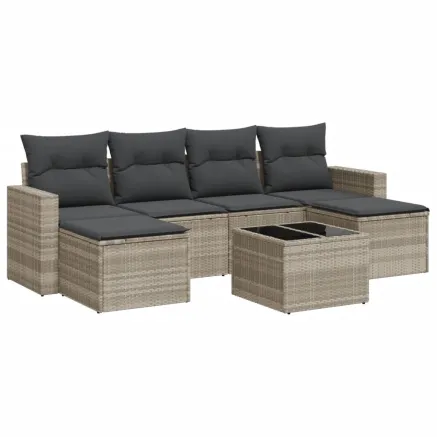 Salon de jardin avec coussins 7 pcs gris clair résine tressée 2