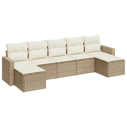 Salon de jardin avec coussins 7 pcs beige résine tressée 2