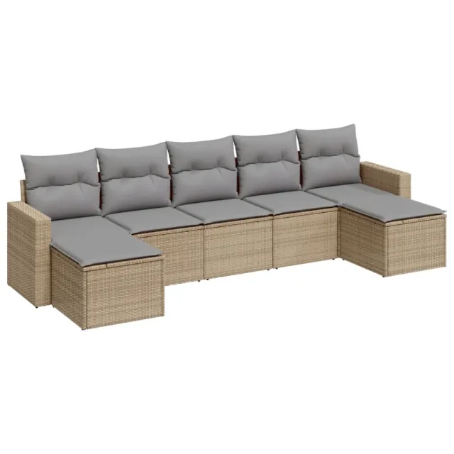 Salon de jardin avec coussins 7 pcs beige résine tressée