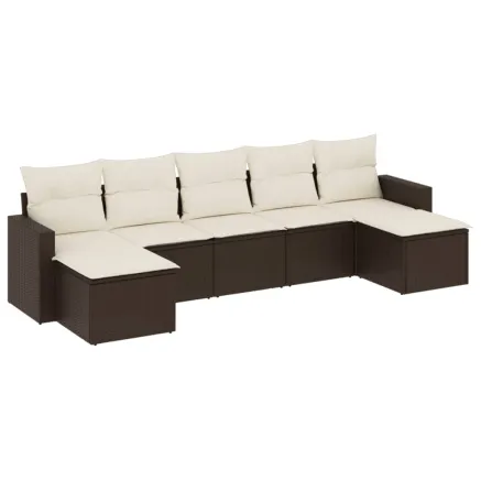 Salon de jardin avec coussins 7 pcs marron résine tressée 2