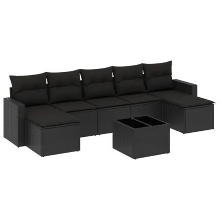 Salon de jardin 8 pcs avec coussins noir résine tressée 2