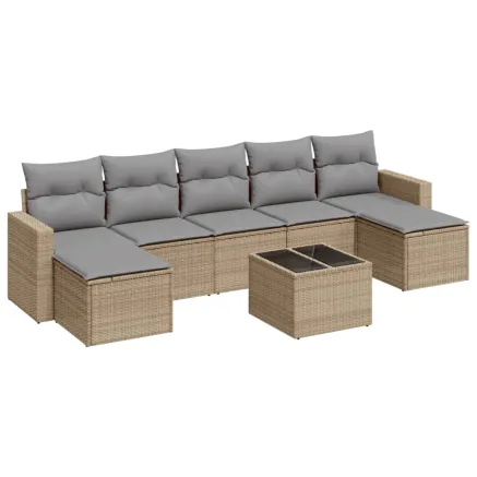 Salon de jardin avec coussins 8 pcs beige résine tressée 2