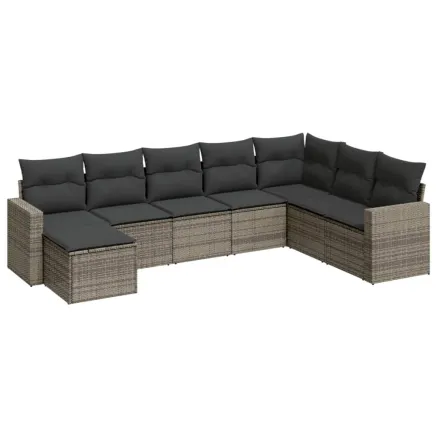 Salon de jardin 8 pcs avec coussins gris résine tressée 2