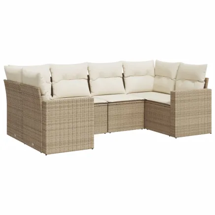 Salon de jardin avec coussins 6 pcs beige résine tressée 2