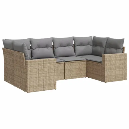 Salon de jardin avec coussins 6 pcs beige résine tressée 2
