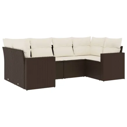 Salon de jardin avec coussins 6 pcs marron résine tressée 2