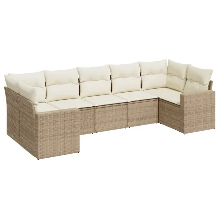 Salon de jardin avec coussins 7 pcs beige résine tressée 2