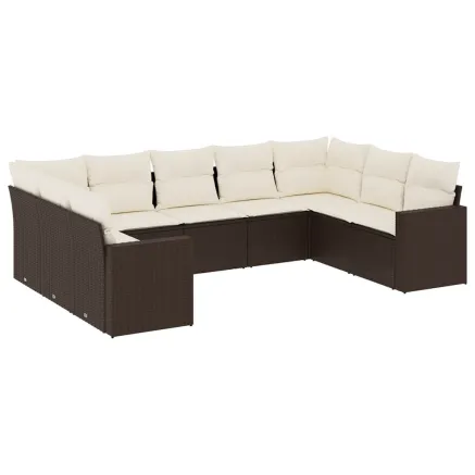 Salon de jardin avec coussins 9 pcs marron résine tressée 2