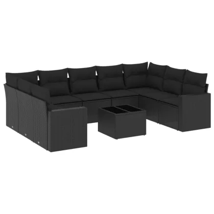Salon de jardin 10 pcs avec coussins noir résine tressée 2