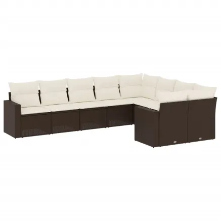 Salon de jardin avec coussins 9 pcs marron résine tressée 2