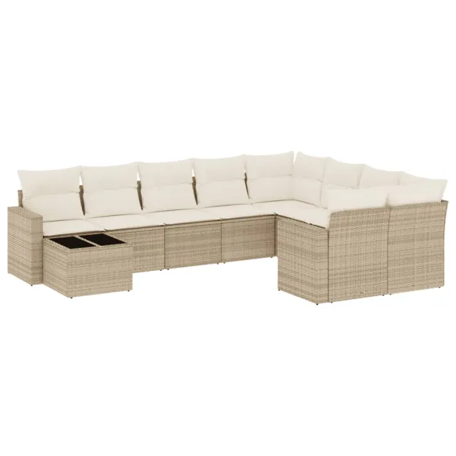 Salon de jardin avec coussins 10 pcs beige résine tressée