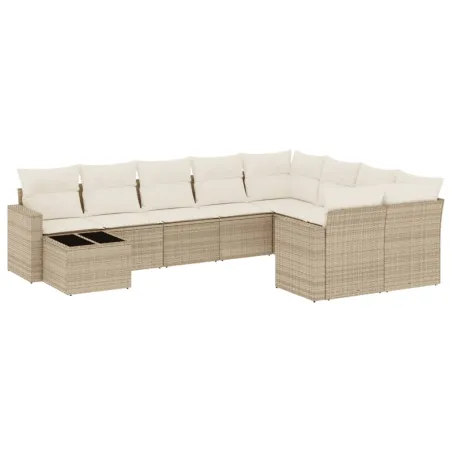 Salon de jardin avec coussins 10 pcs beige résine tressée