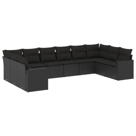 Salon de jardin 10 pcs avec coussins noir résine tressée 2