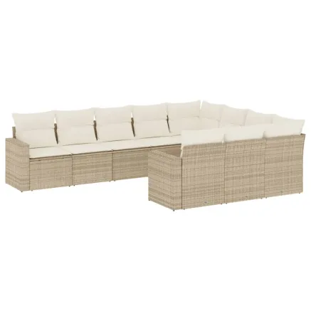 Salon de jardin avec coussins 10 pcs beige résine tressée 2