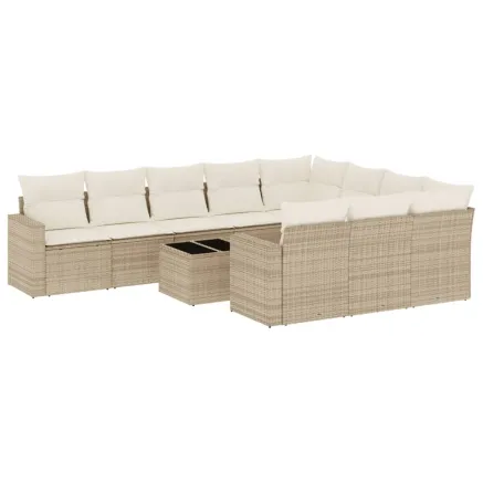 Salon de jardin 11 pcs avec coussins beige résine tressée 2