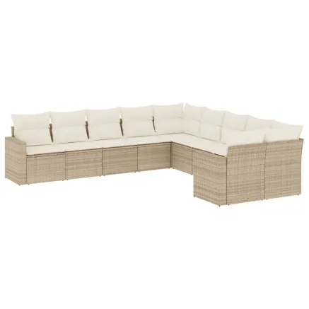 Salon de jardin avec coussins 10 pcs beige résine tressée 2