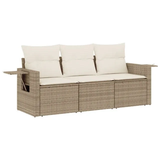 Salon de jardin avec coussins 3 pcs beige résine tressée