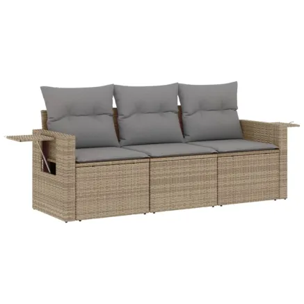 Salon de jardin avec coussins 3 pcs beige résine tressée 2