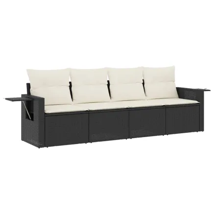 Salon de jardin 4 pcs avec coussins noir résine tressée 2