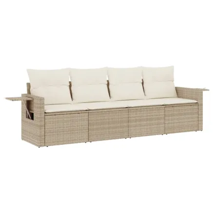 Salon de jardin avec coussins 4 pcs beige résine tressée 2