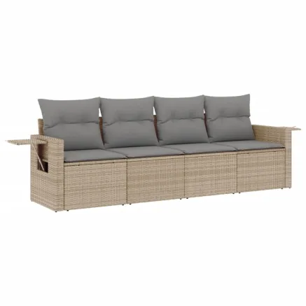 Salon de jardin avec coussins 4 pcs beige résine tressée 2